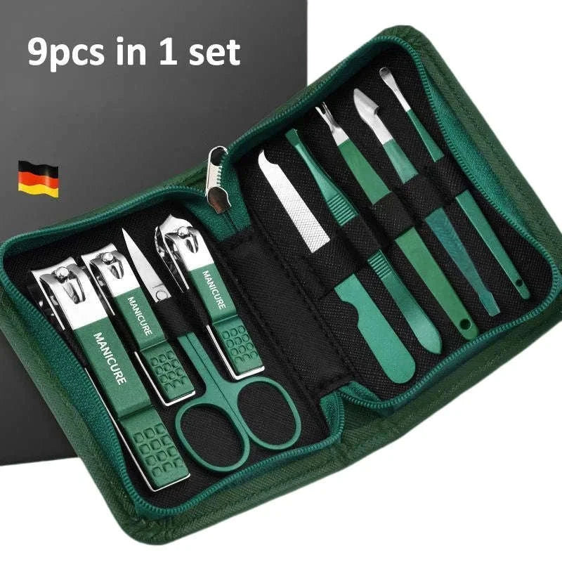 Green Manicure Set with Leather Case-18pcs set