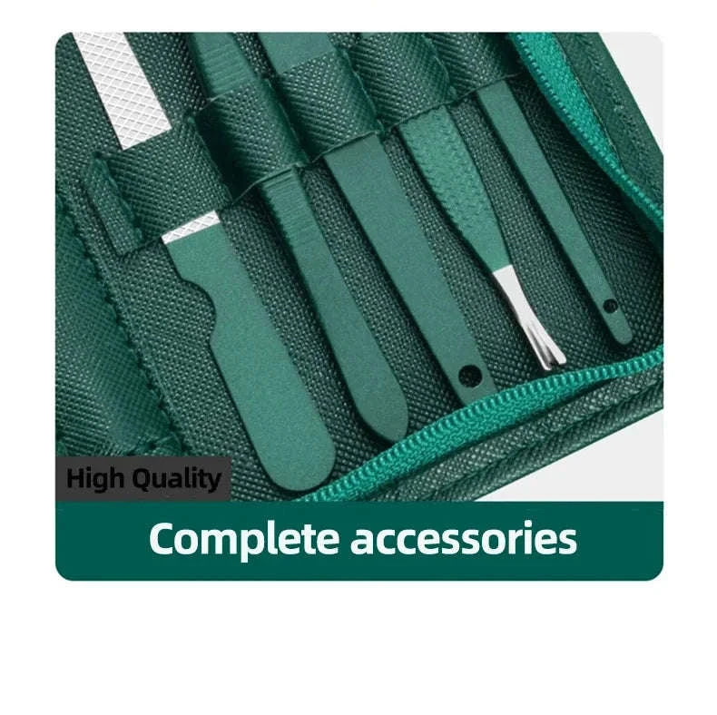 Green Manicure Set with Leather Case-18pcs set