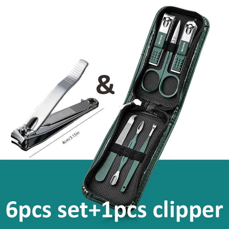 Green Manicure Set with Leather Case for Daily Grooming-18pcs set