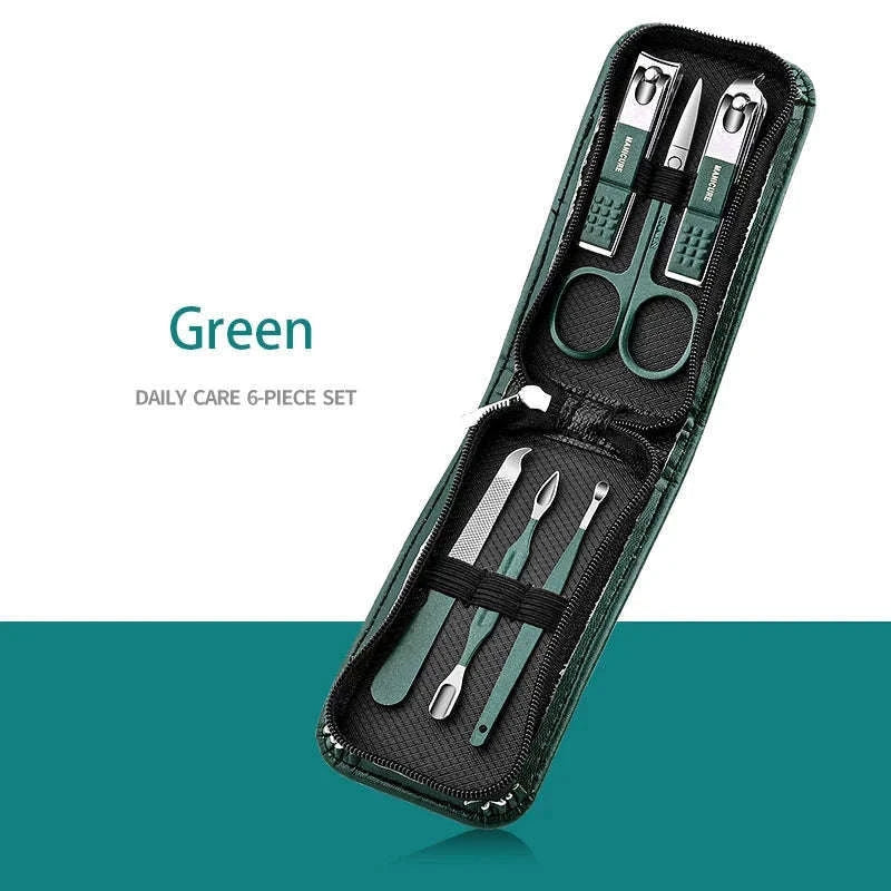 Green Manicure Set with Leather Case for Daily Grooming-18pcs set