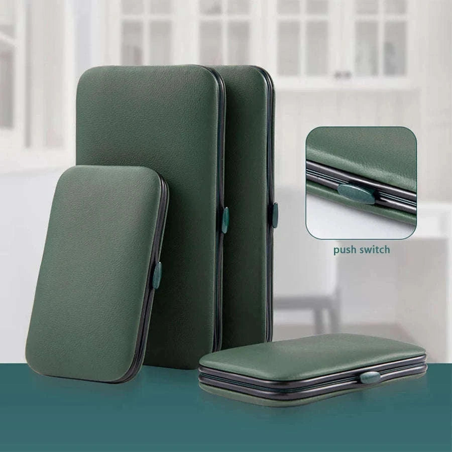 Green Manicure Set with Leather Case for Daily Grooming-18pcs set