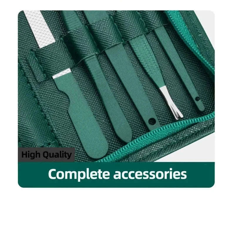Green Manicure Set with Leather Case for Daily Grooming-18pcs set