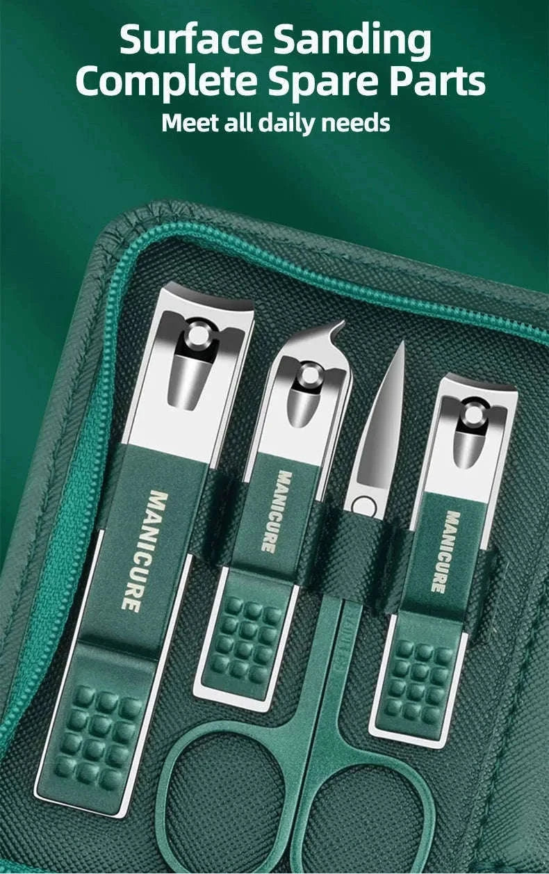 Green Manicure Set with Leather Case for Daily Grooming-18pcs set