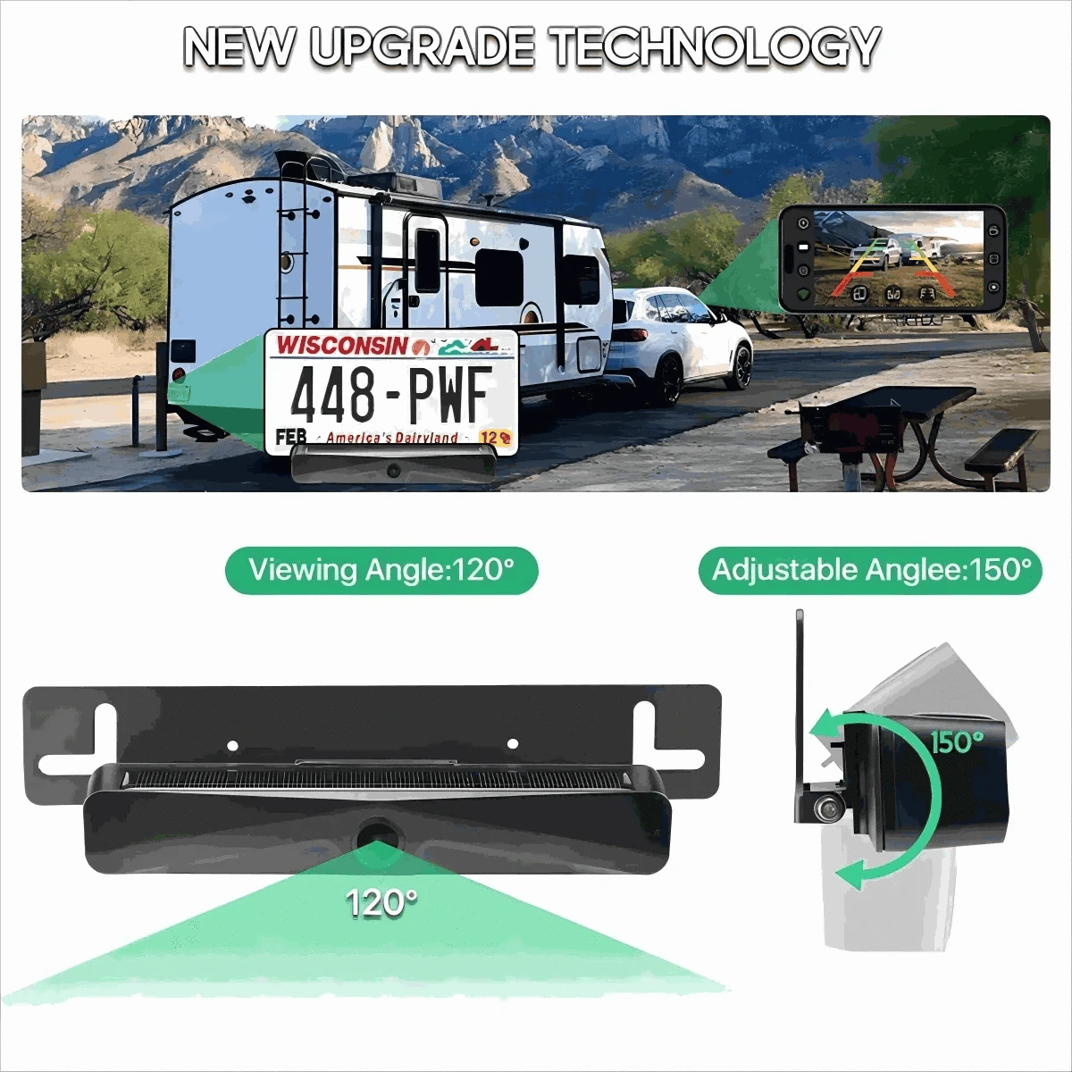 GreenYi Wireless Solar Reversing Camera with Wi‑Fi App Control-Default Title