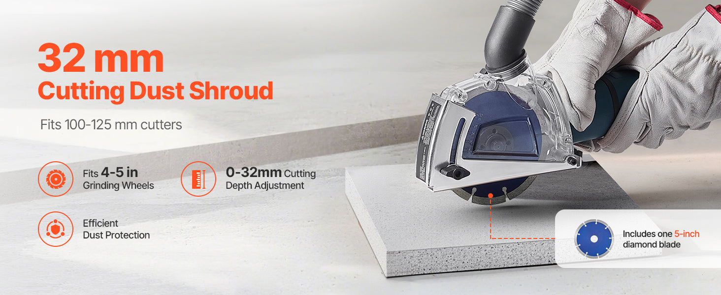 Angle Grinder Dust Shroud 4-5" with Adjustable Depth & Vacuum Port
