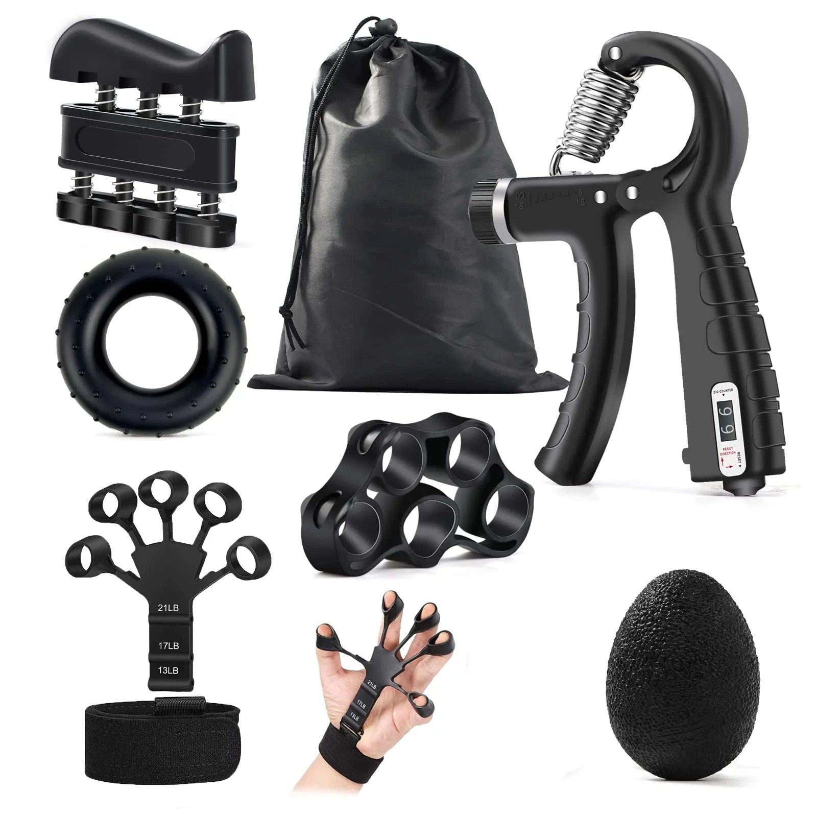 Grip Strength Trainer Kit for Muscle Building and Rehabilitation-5pcs set-black