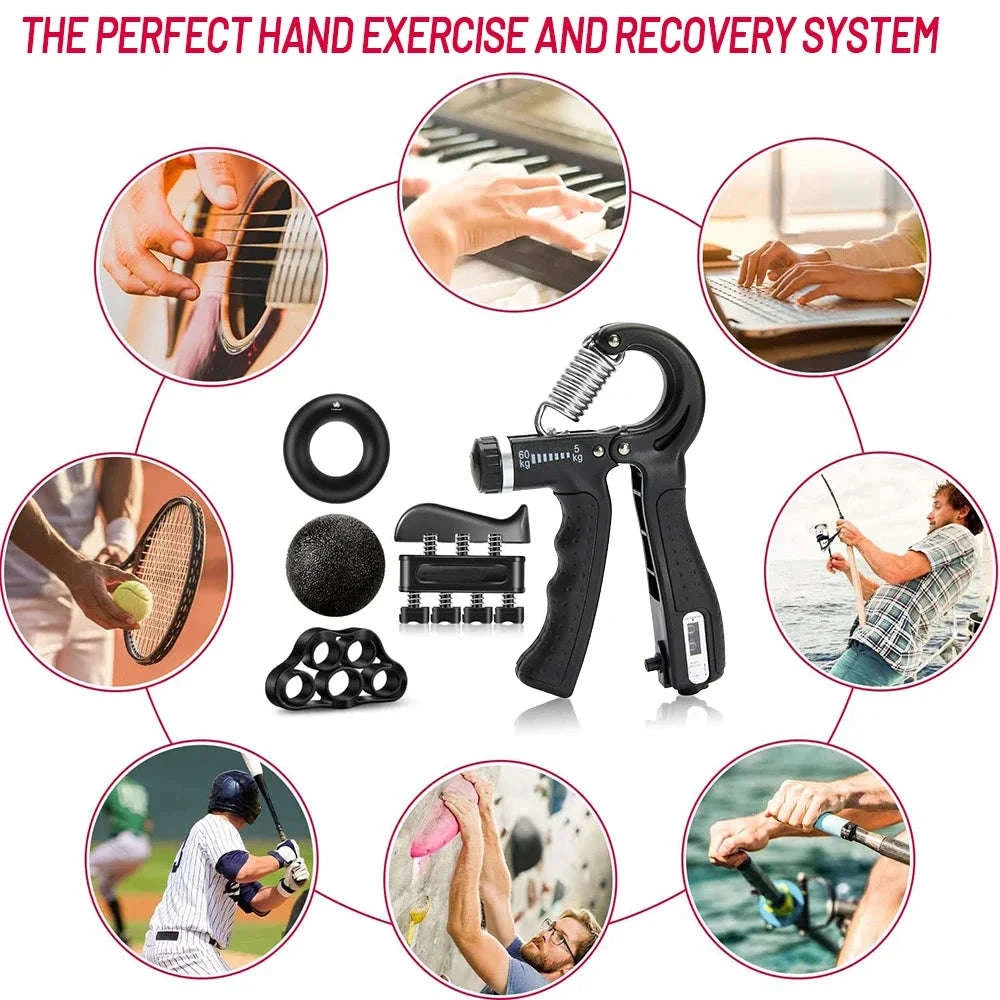 Grip Strength Trainer Kit for Muscle Building and Rehabilitation-5pcs set-black