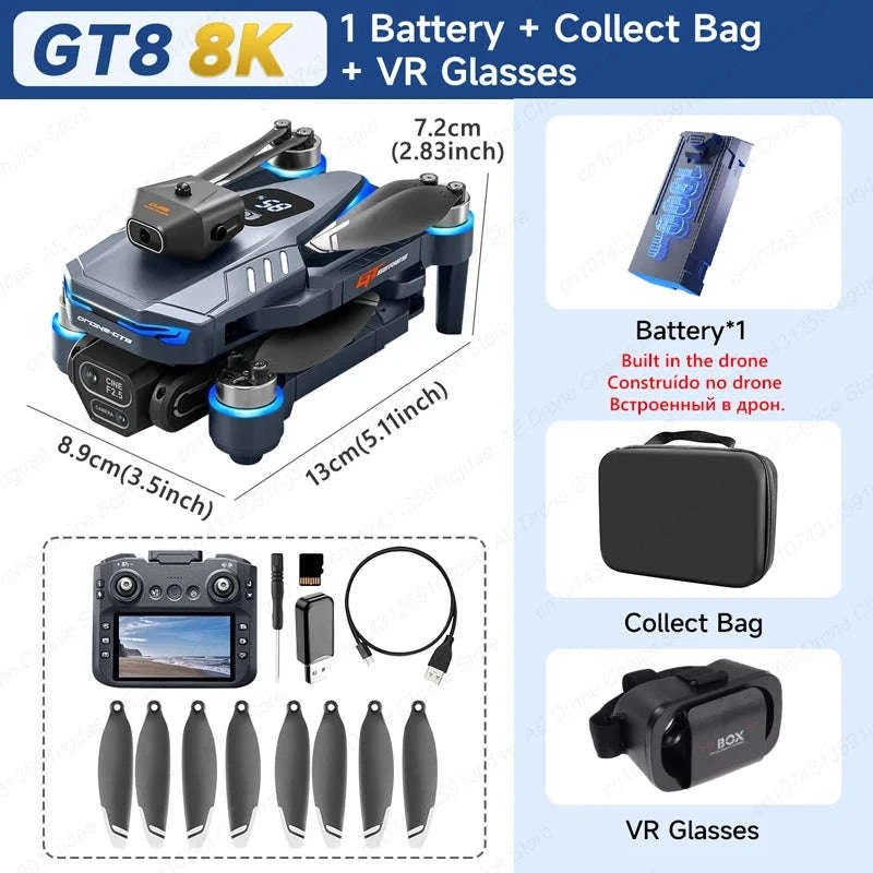 GT8 Drone with 8K Dual Cameras and Screen Remote-GT8 8K - VR - Pad / China Mainland