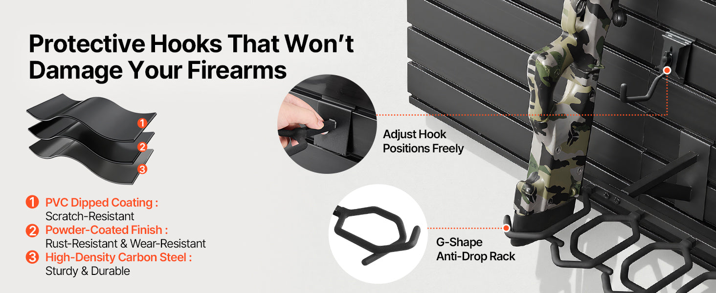 SucceBuy Gun Rack Wall Mount Steel Tactical Rifle Carbine Shotgun Storage Rack Modular Firearms Wall Gear Accessories Organizer