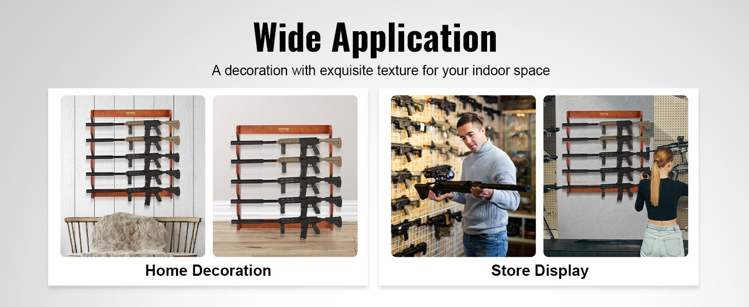 Wall Mounted Wooden Gun Rack with 5 Slots & 132 lb Capacity