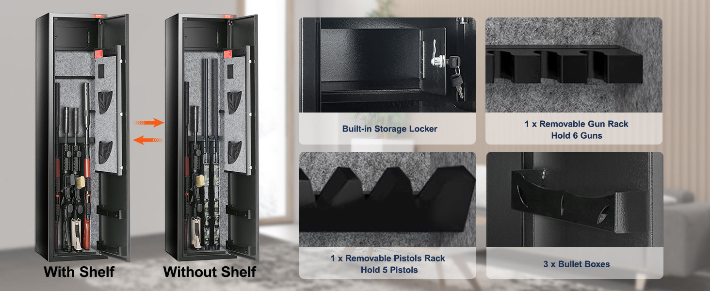 Rifle Gun Safe Cabinet with Digital Keypad or Fingerprint Lock