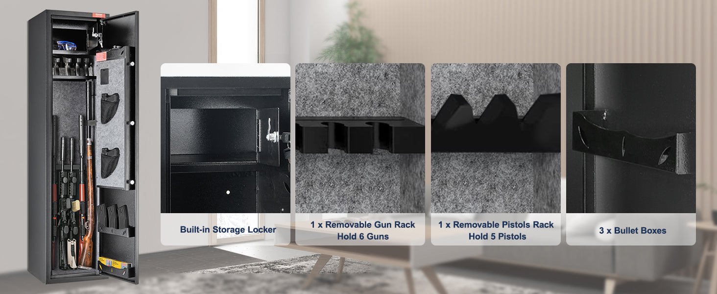 Rifle Gun Safe Cabinet with Digital Keypad or Fingerprint Lock