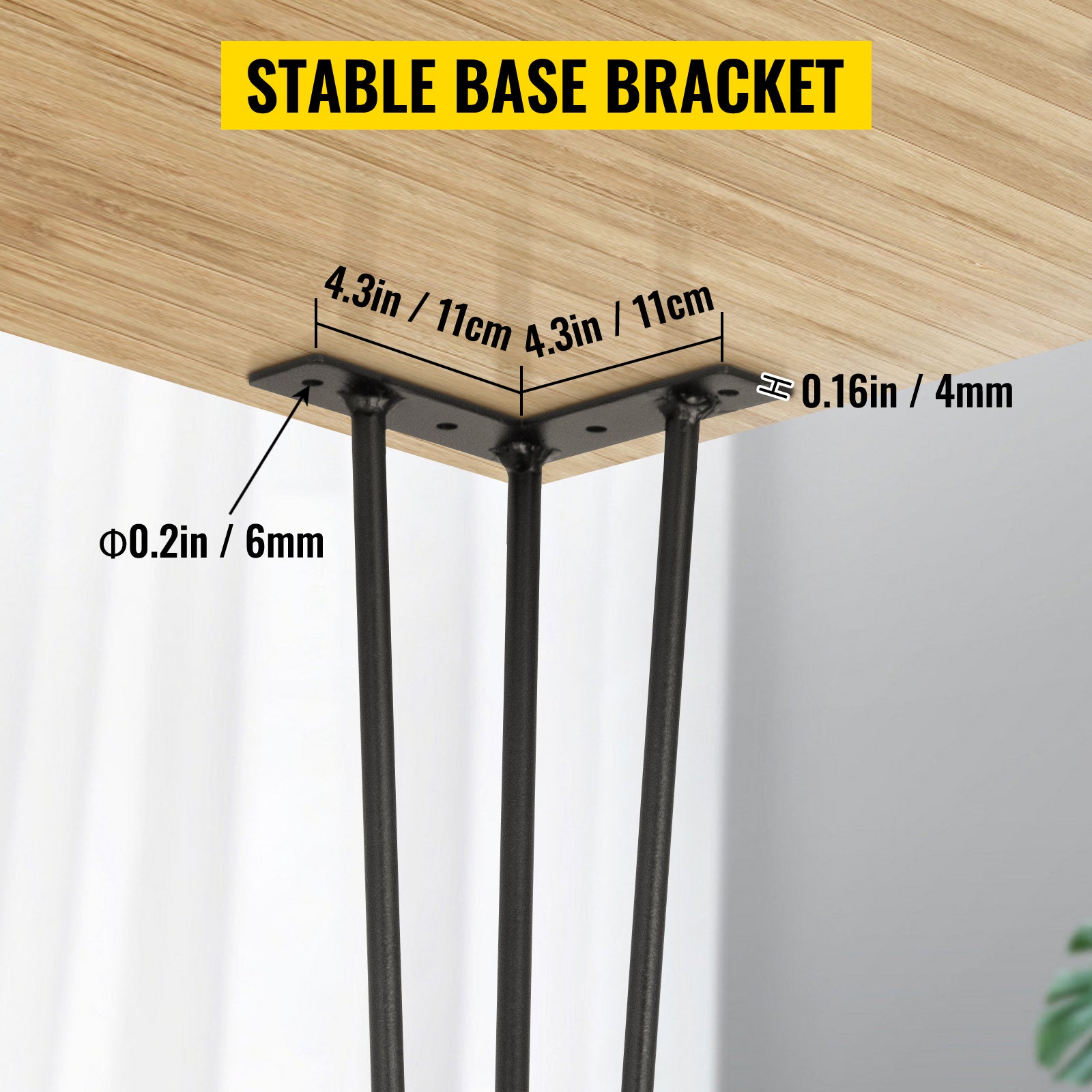 SucceBuy Hairpin Table Legs Black Set of 4 Desk Legs 3 Rods for Bench Desk Dining Chairs Carbon Steel DIY Heavy Duty Furniture