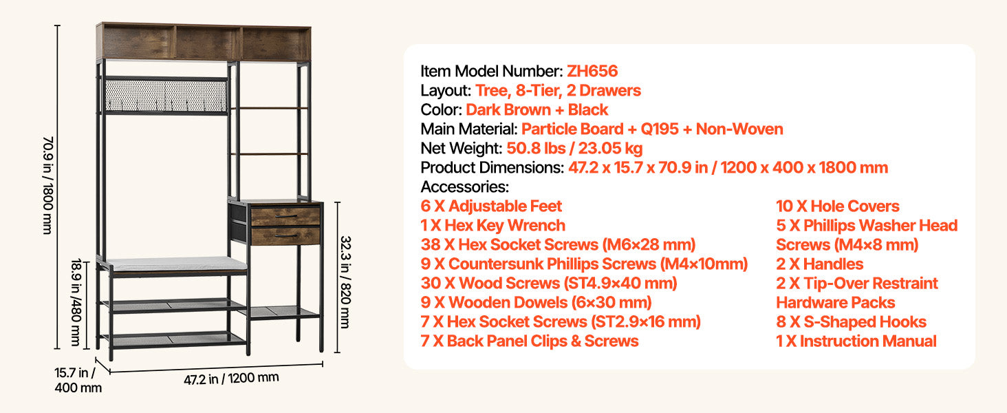 SucceBuy ъглова гардеробна дървена закачалка за коридор с горен рафт, метална рамка, антивръгаща, регулируема, против хлъзгане, с шипове за вход, килер, офис