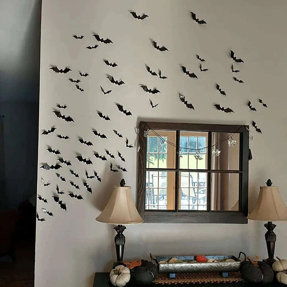 Halloween Bats Decorations – 3D PVC Bat Wall Stickers-48pcs Black Bat