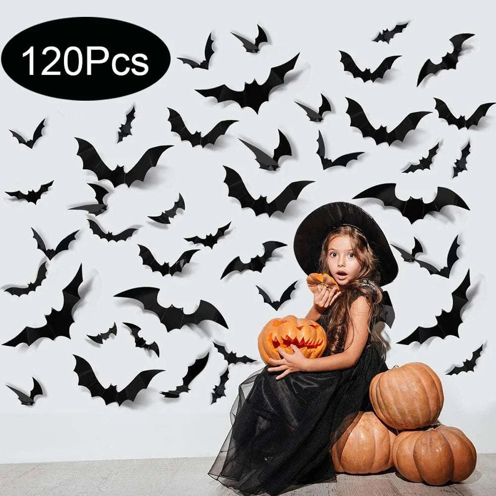 Halloween Bats Decorations – 3D PVC Bat Wall Stickers-48pcs Black Bat