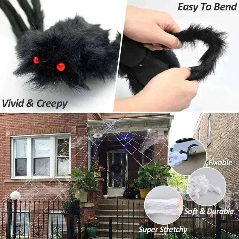 Halloween Giant Plush Black Spider Prop with Red Eyes-150 cm