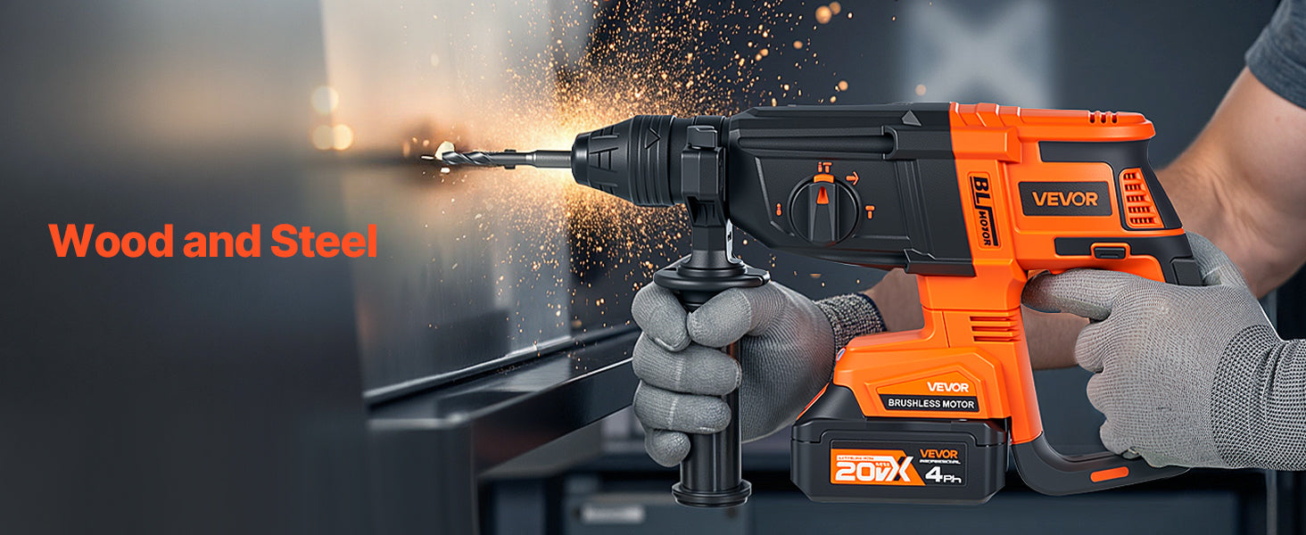 Cordless 20V SDS-Plus Rotary Hammer Drill 26mm with 4Ah Battery Kit