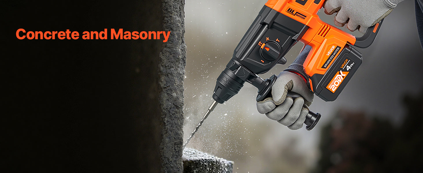 Cordless 20V SDS-Plus Rotary Hammer Drill 26mm with 4Ah Battery Kit