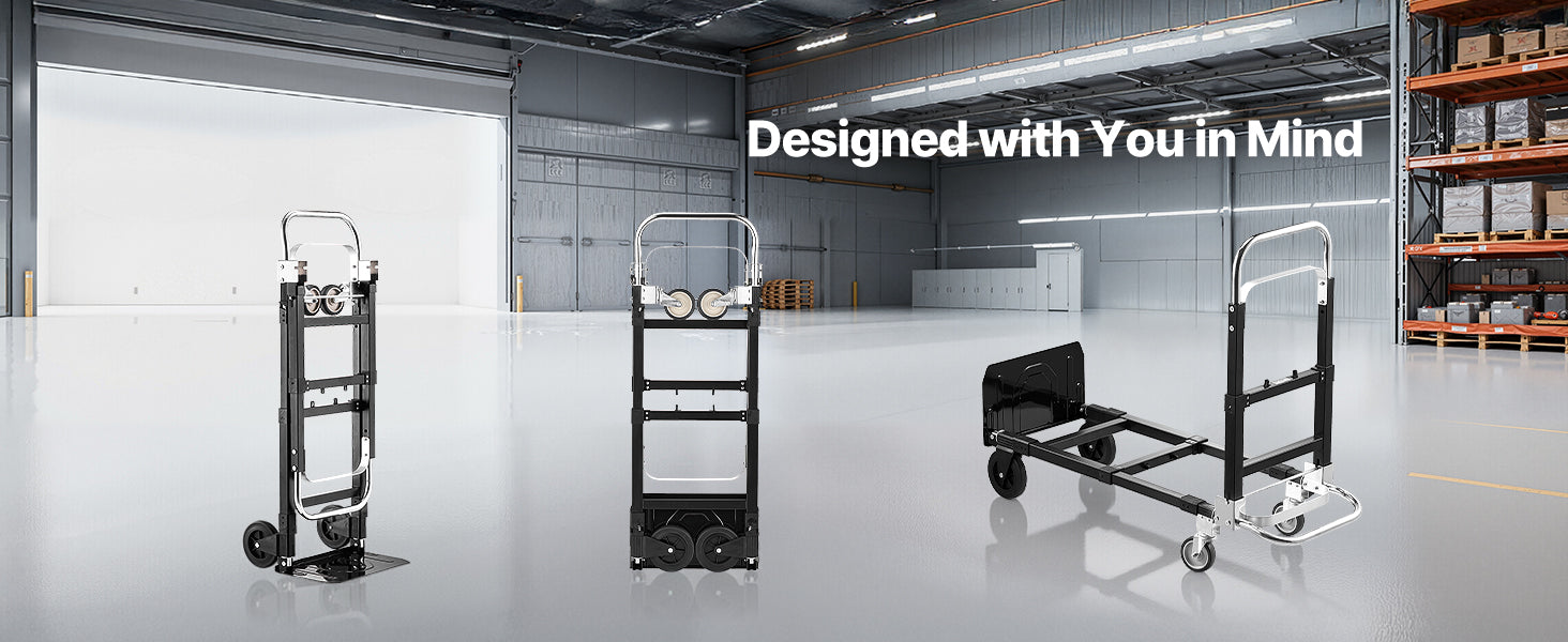 SucceBuy 2 in 1 Folding Hand Truck 500lb Load Capacity for 4-Wheel Mode Convertible Hand Truck Dolly with Wheels for Moving Home