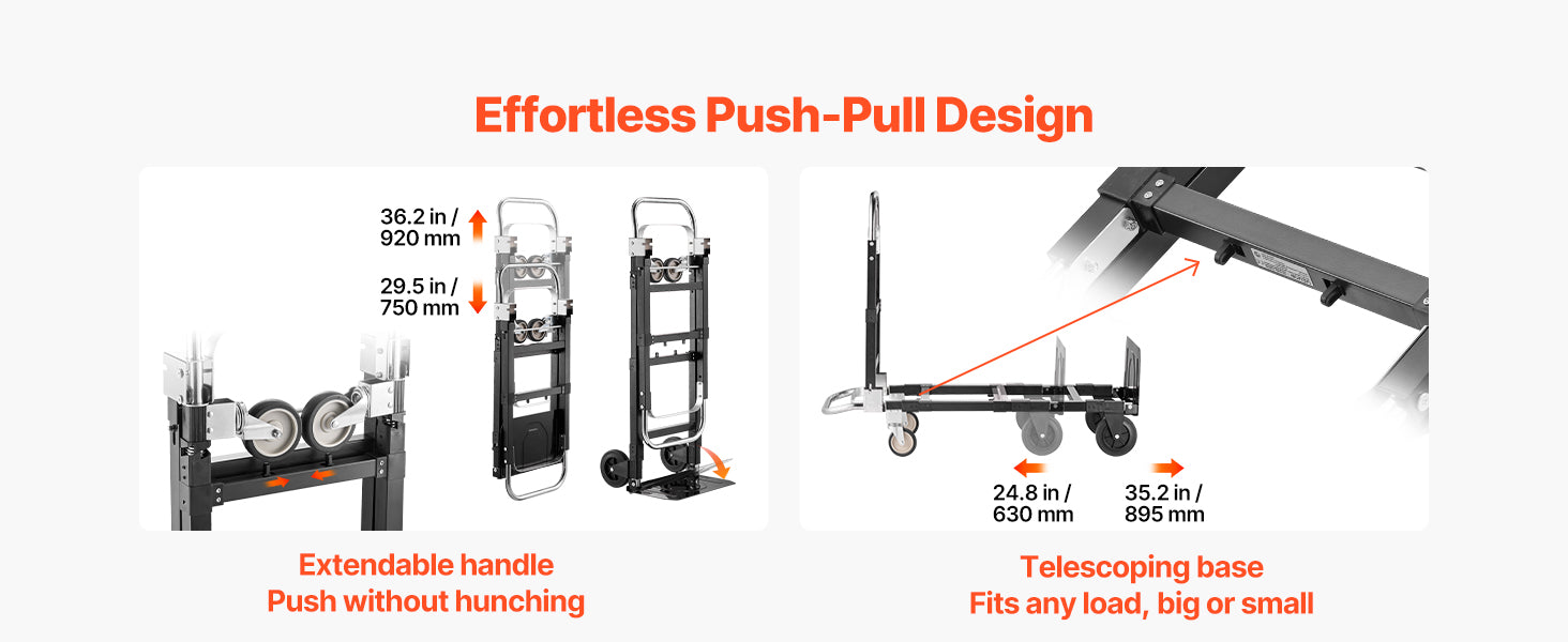 SucceBuy 2 in 1 Folding Hand Truck 500lb Load Capacity for 4-Wheel Mode Convertible Hand Truck Dolly with Wheels for Moving Home