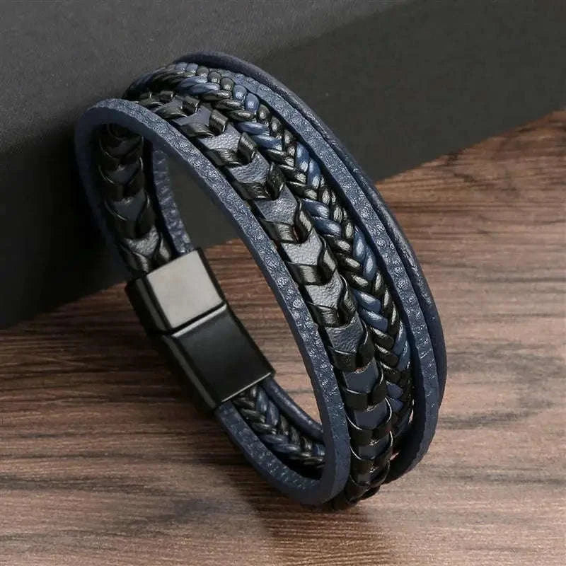 Hand-Woven Men's Leather Bracelet-L1 / 21cm