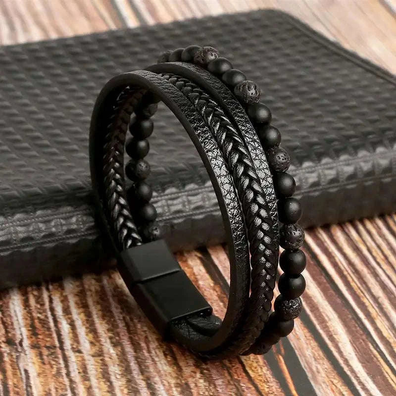 Hand-Woven Men's Leather Bracelet-L1 / 21cm