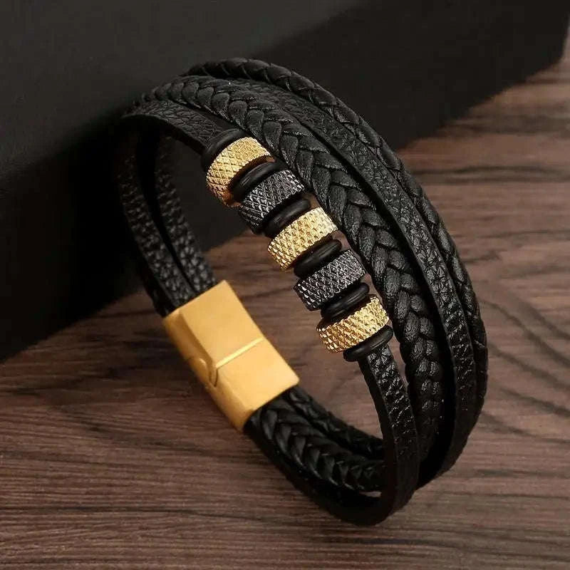Hand-Woven Men's Leather Bracelet-L1 / 21cm
