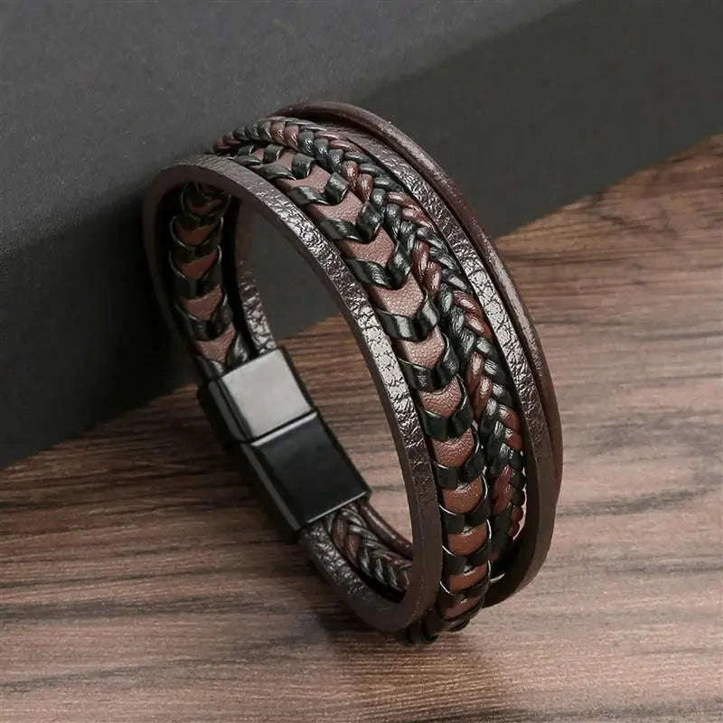 Hand-Woven Men's Leather Bracelet-L1 / 21cm