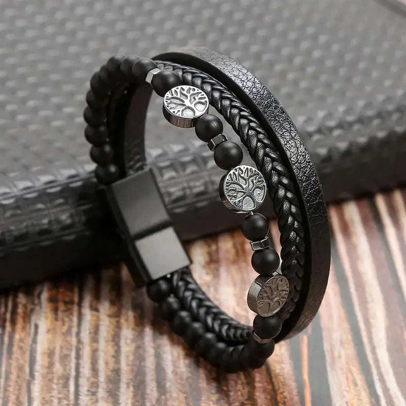 Hand-Woven Men's Leather Bracelet-L1 / 21cm