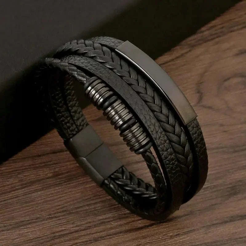 Hand-Woven Men's Leather Bracelet-L1 / 21cm