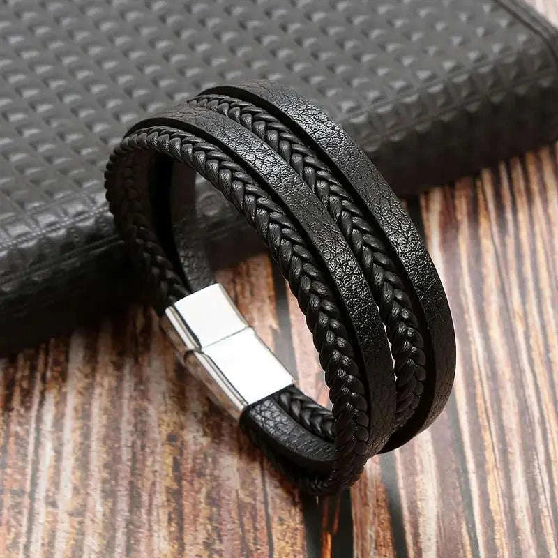 Hand-Woven Men's Leather Bracelet-L1 / 21cm