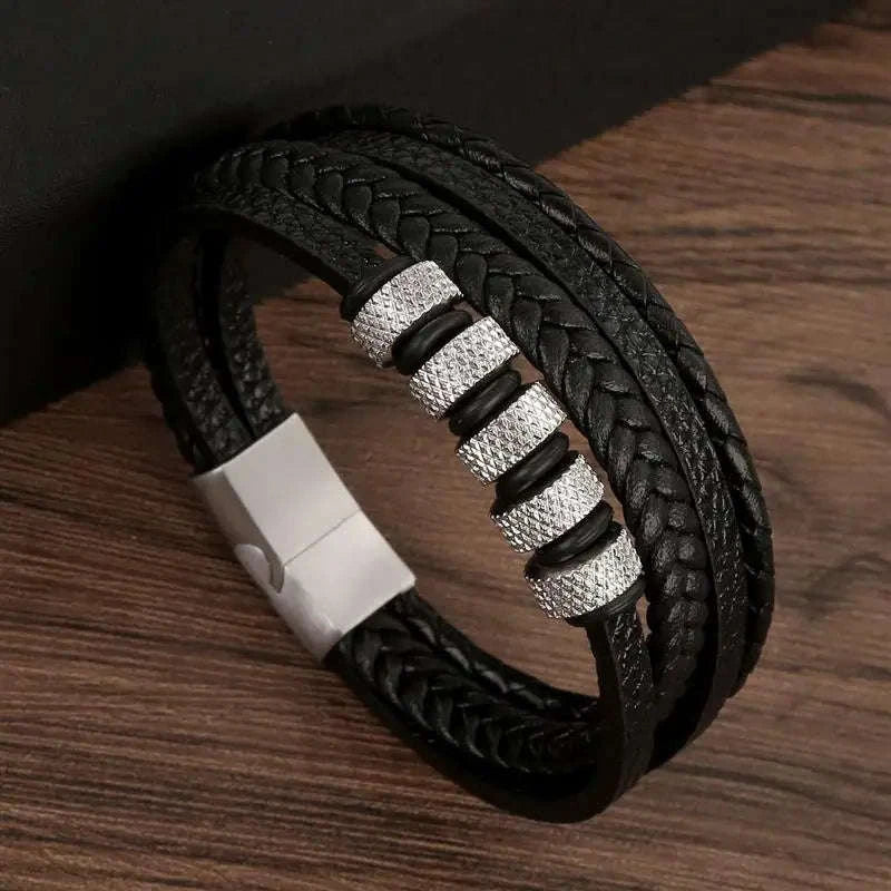 Hand-Woven Men's Leather Bracelet-L1 / 21cm