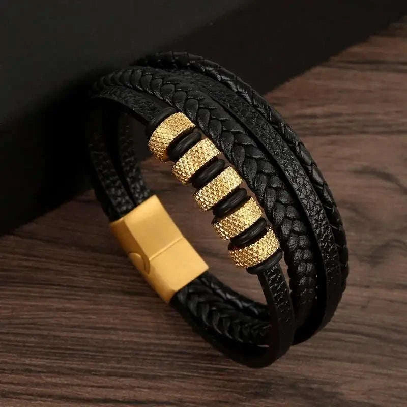Hand-Woven Men's Leather Bracelet-L1 / 21cm