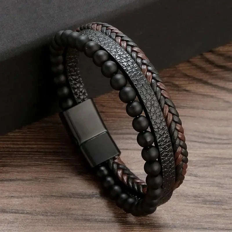 Hand-Woven Men's Leather Bracelet-L1 / 21cm