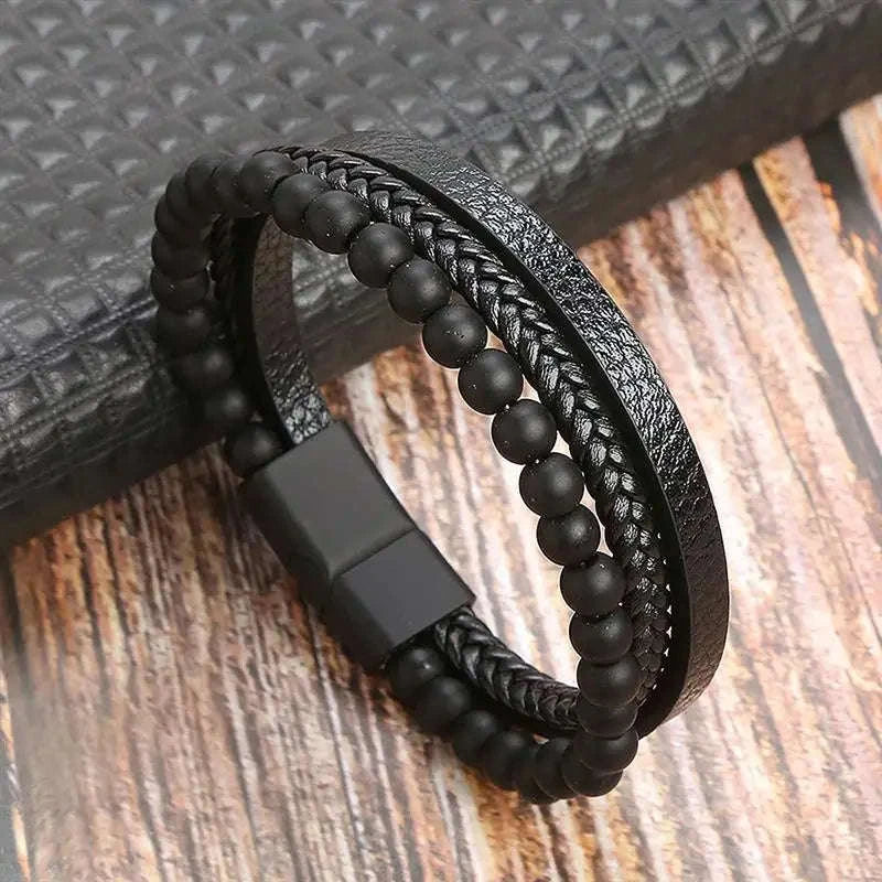 Hand-Woven Men's Leather Bracelet-L1 / 21cm