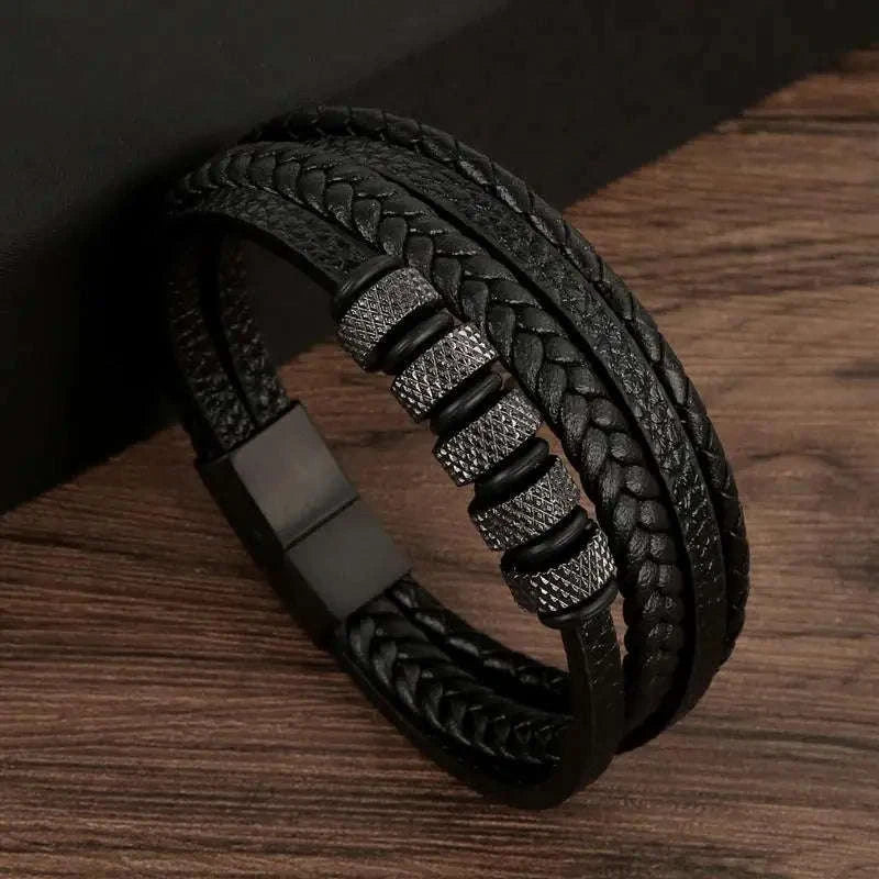 Hand-Woven Men's Leather Bracelet-L1 / 21cm