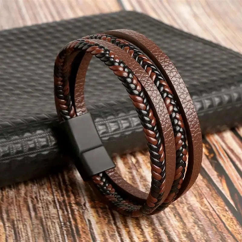 Hand-Woven Men's Leather Bracelet-L1 / 21cm