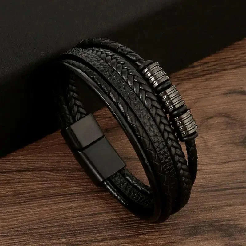 Hand-Woven Men's Leather Bracelet-L1 / 21cm