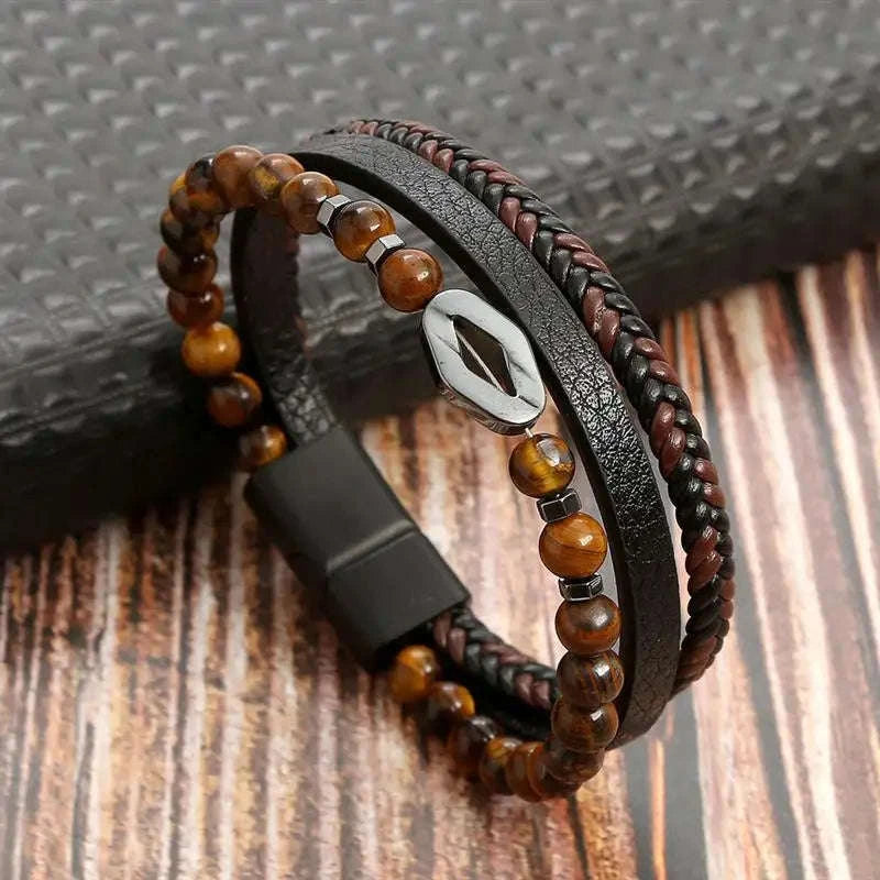 Hand-Woven Men's Leather Bracelet-L1 / 21cm