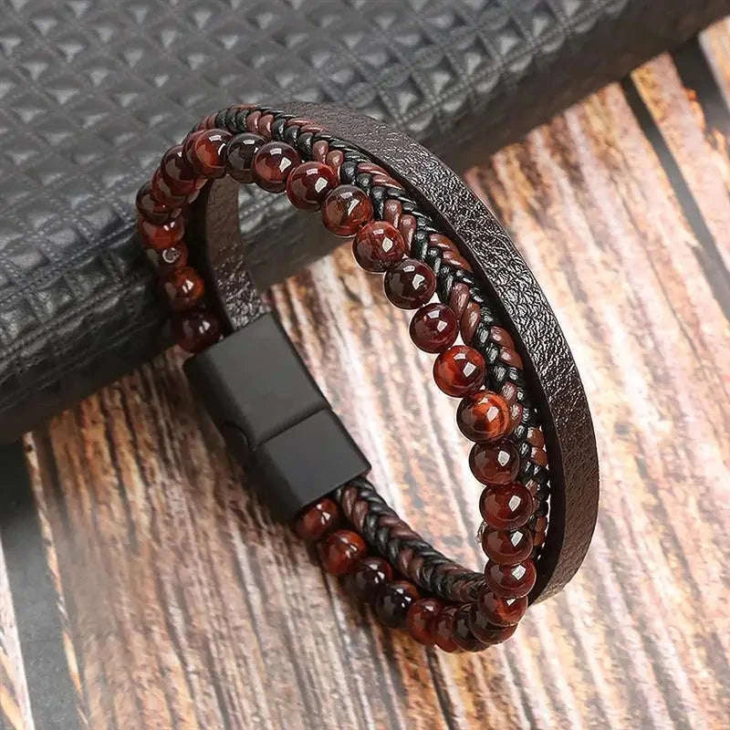 Hand-Woven Men's Leather Bracelet-L1 / 21cm