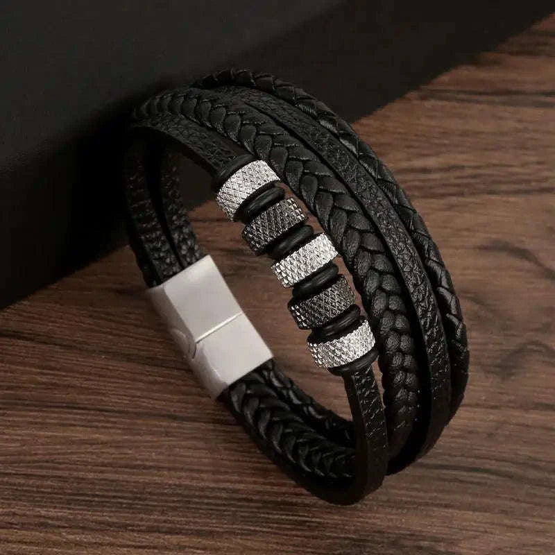 Hand-Woven Men's Leather Bracelet-L1 / 21cm