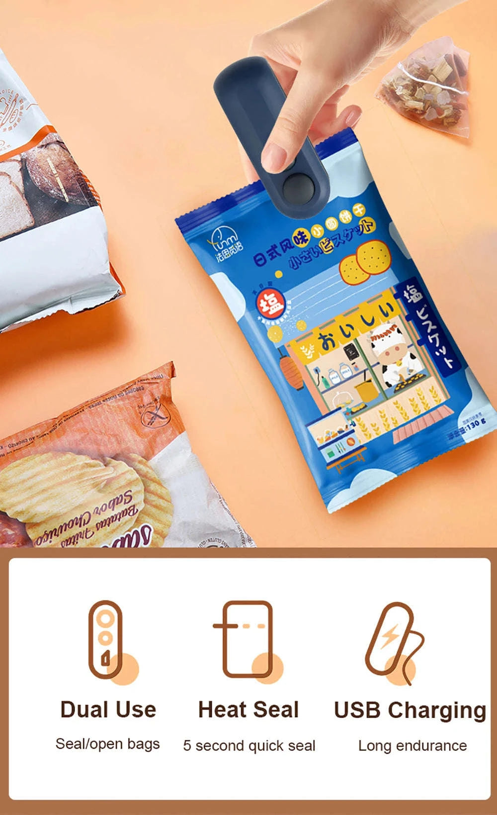 Handheld Bag Sealer Mini Heat Vacuum Sealer with Cutter-Blue
