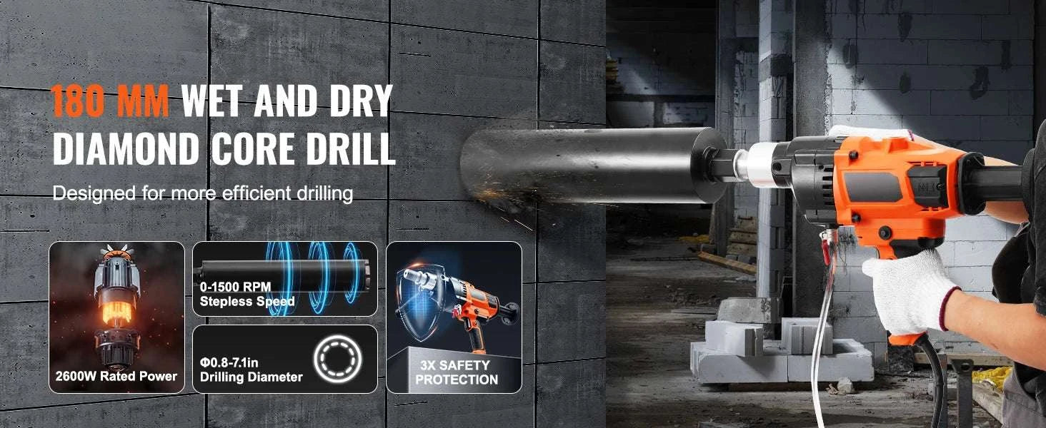 Handheld Core Drill Machine 2000W/2600W Wet & Dry Concrete Drill-2000W 160mm / Poland