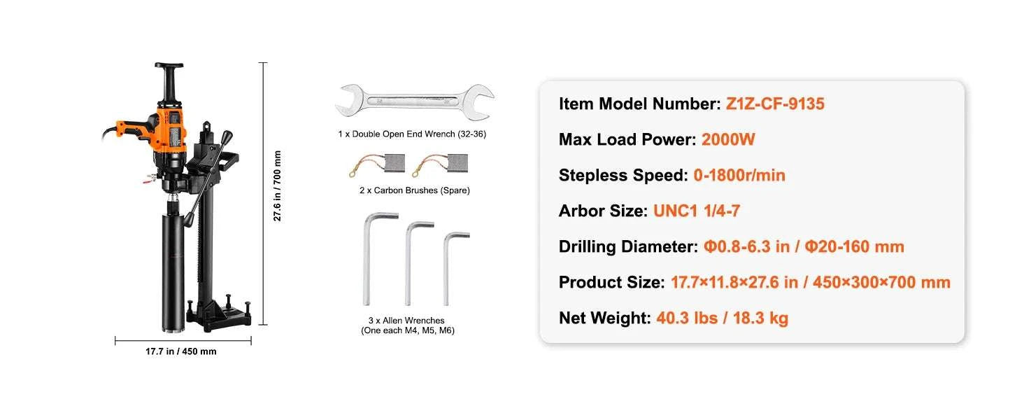 Handheld Core Drill Machine 2000W/2600W Wet & Dry Concrete Drill-2000W 160mm / Poland