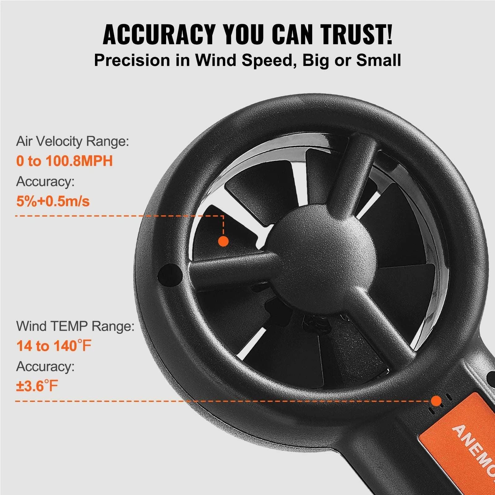 Handheld Digital Anemometer with LED Display Wind Speed CFM Meter-EM2250 / United States