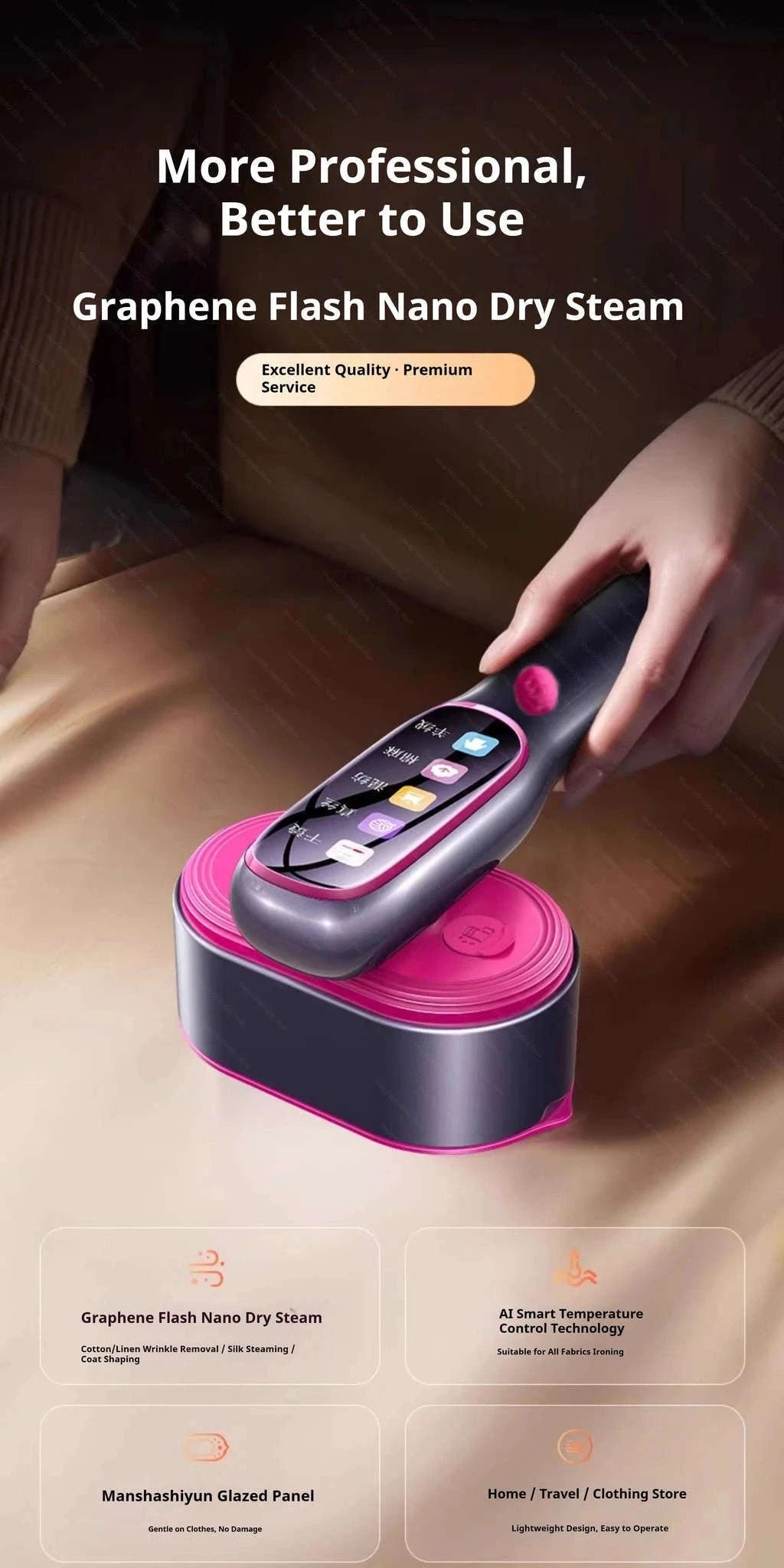 Handheld Garment Steamer with 5 Temperature Settings, 1200W-Purple Board / EU