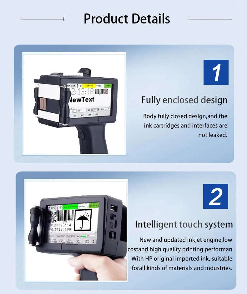 Handheld Inkjet Printer 12.7mm Wireless Coding Barcode Logo Printer-with 2 ink / EU Plug