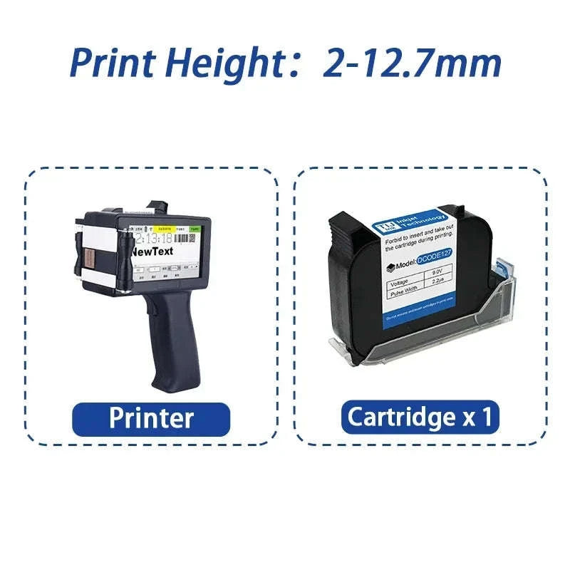 Handheld Inkjet Printer 12.7mm Wireless Coding Barcode Logo Printer-with 2 ink / EU Plug