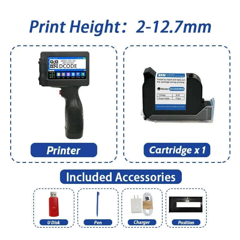 Handheld Inkjet Printer for QR Codes, Barcodes, Dates & Logos-with 1 ink / AU Plug